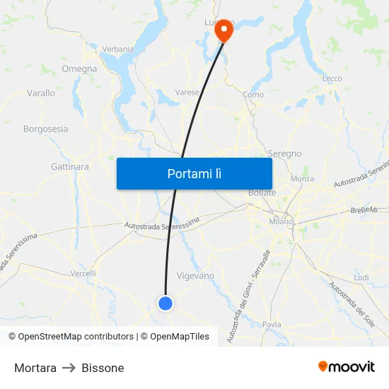 Mortara to Bissone map