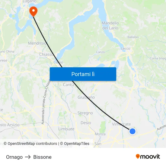 Ornago to Bissone map