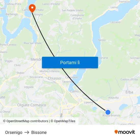 Orsenigo to Bissone map