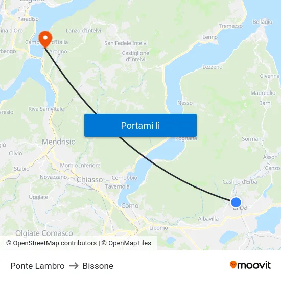 Ponte Lambro to Bissone map
