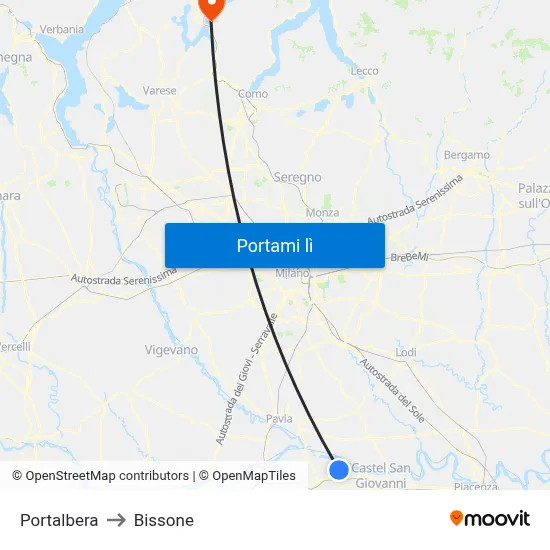 Portalbera to Bissone map