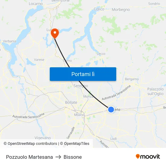 Pozzuolo Martesana to Bissone map