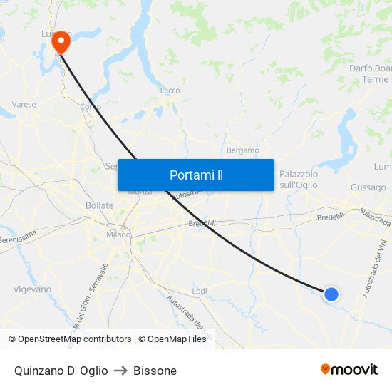 Quinzano D' Oglio to Bissone map