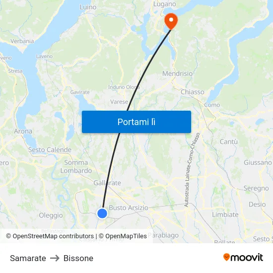 Samarate to Bissone map