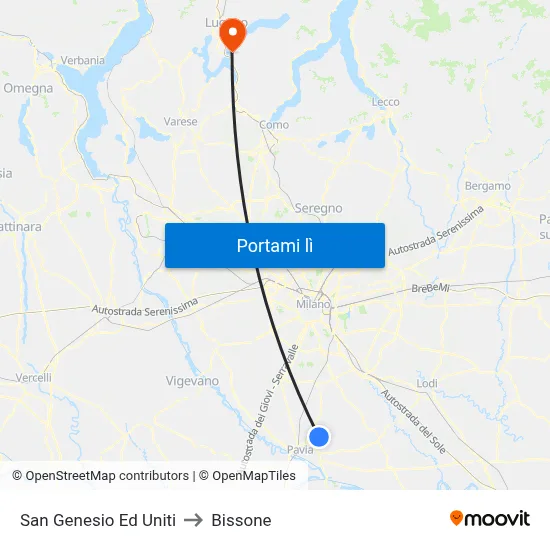 San Genesio Ed Uniti to Bissone map