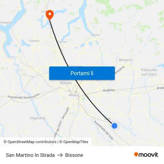 San Martino In Strada to Bissone map