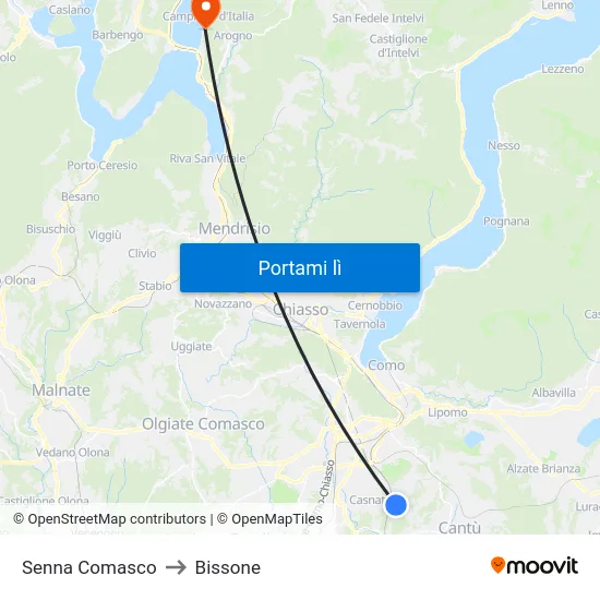 Senna Comasco to Bissone map