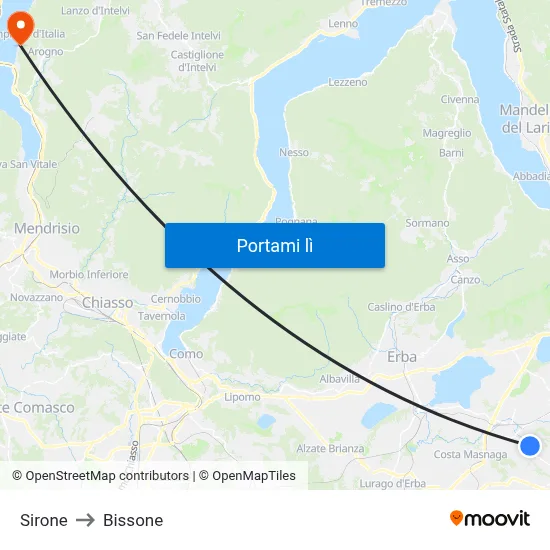 Sirone to Bissone map