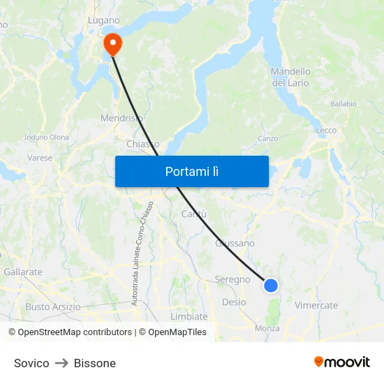 Sovico to Bissone map