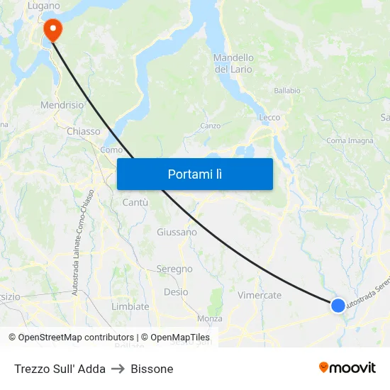Trezzo Sull' Adda to Bissone map