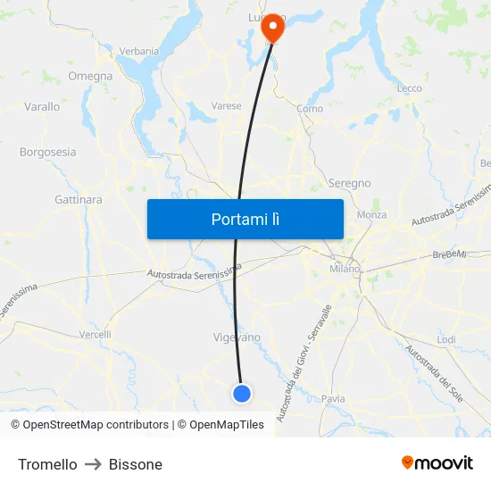 Tromello to Bissone map