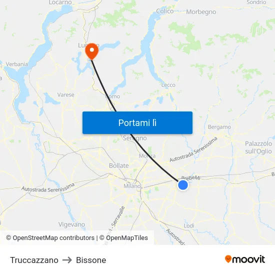 Truccazzano to Bissone map