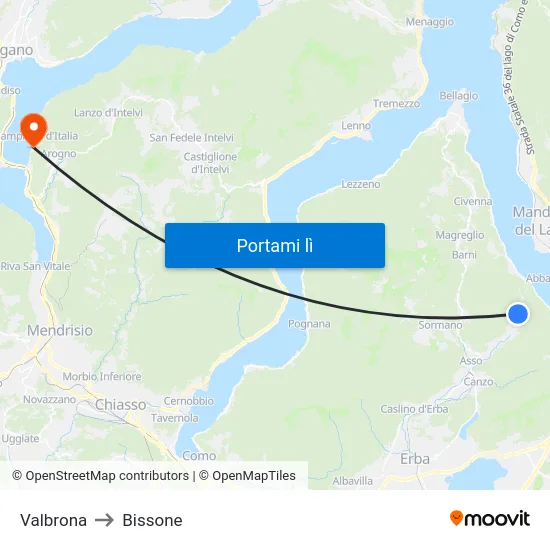 Valbrona to Bissone map