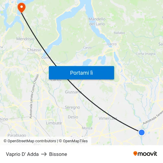 Vaprio D' Adda to Bissone map