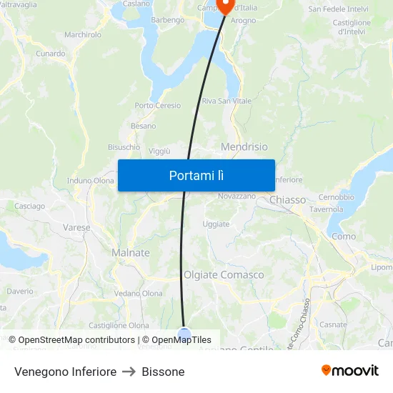 Venegono Inferiore to Bissone map