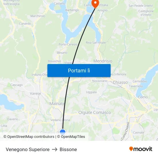 Venegono Superiore to Bissone map