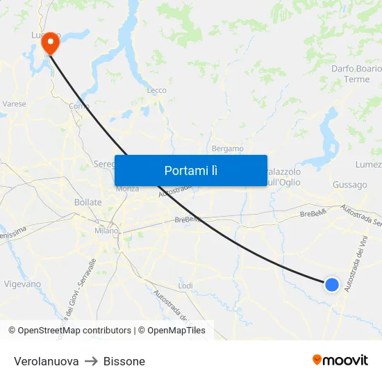 Verolanuova to Bissone map