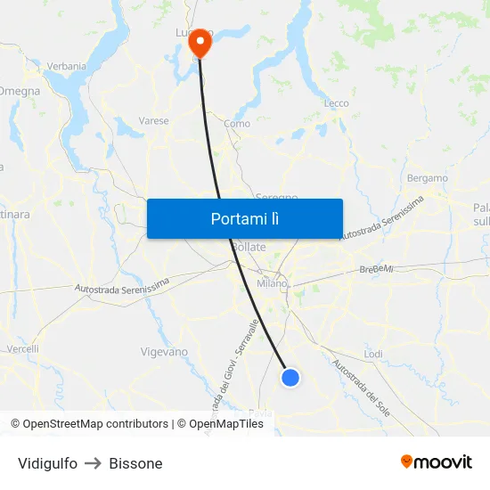 Vidigulfo to Bissone map