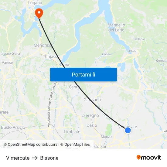 Vimercate to Bissone map