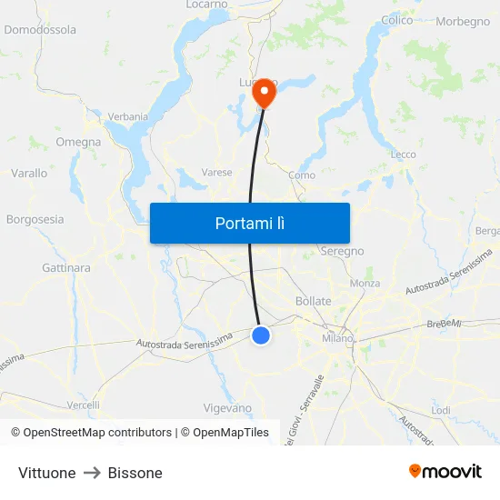 Vittuone to Bissone map