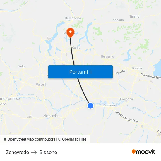 Zenevredo to Bissone map