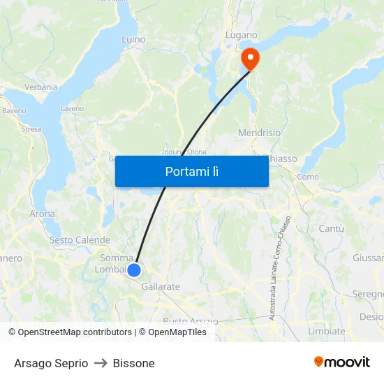 Arsago Seprio to Bissone map