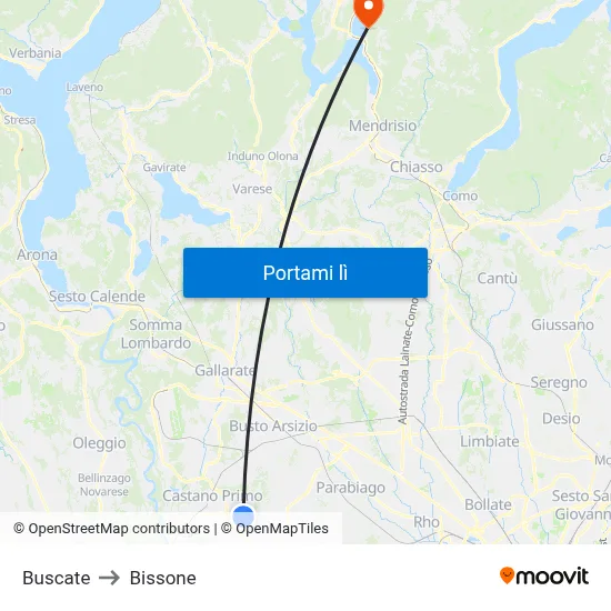 Buscate to Bissone map