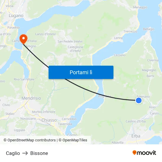 Caglio to Bissone map