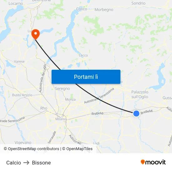 Calcio to Bissone map