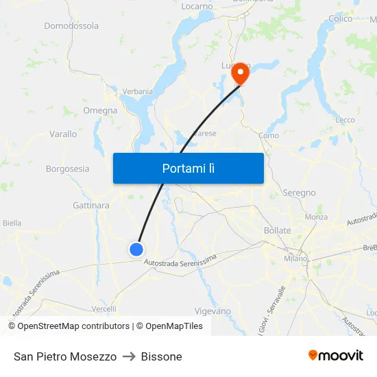 San Pietro Mosezzo to Bissone map