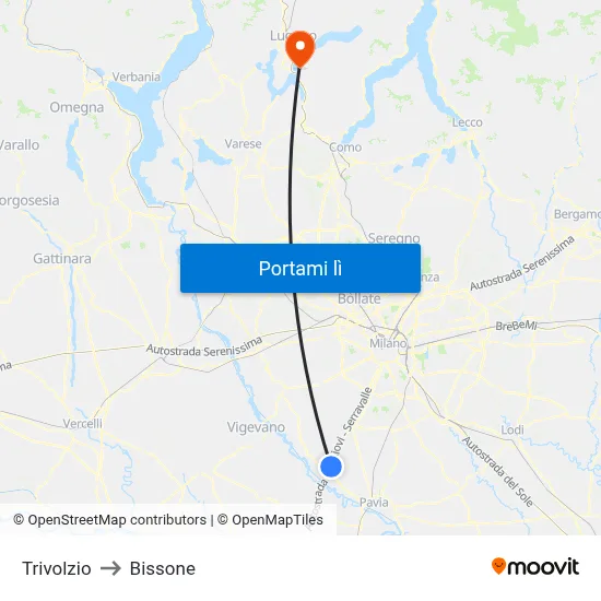 Trivolzio to Bissone map