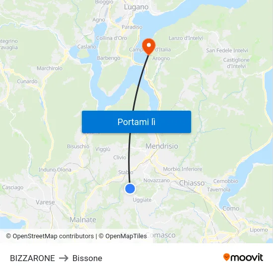 BIZZARONE to Bissone map