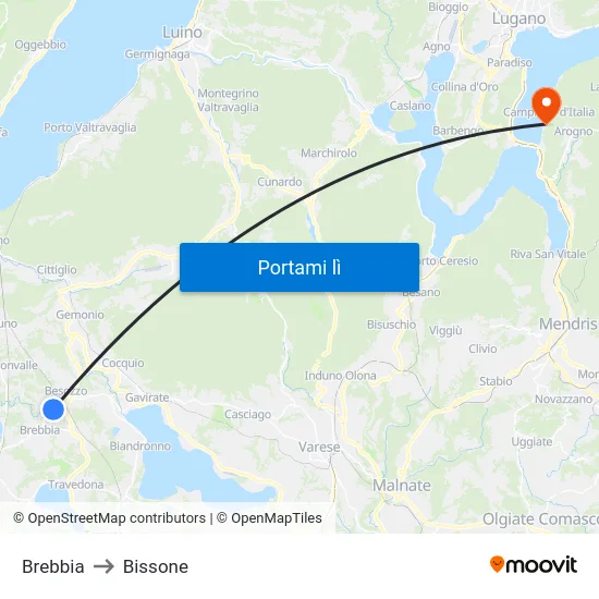 Brebbia to Bissone map
