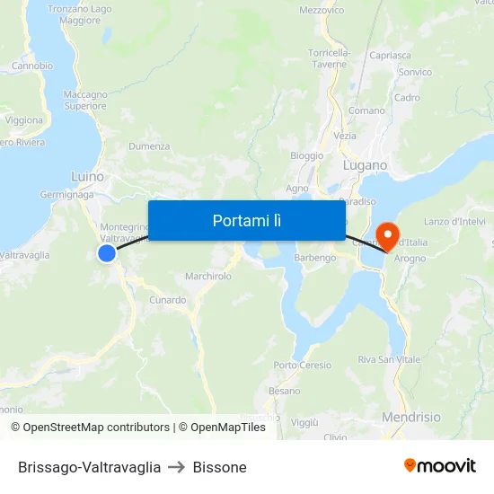 Brissago-Valtravaglia to Bissone map