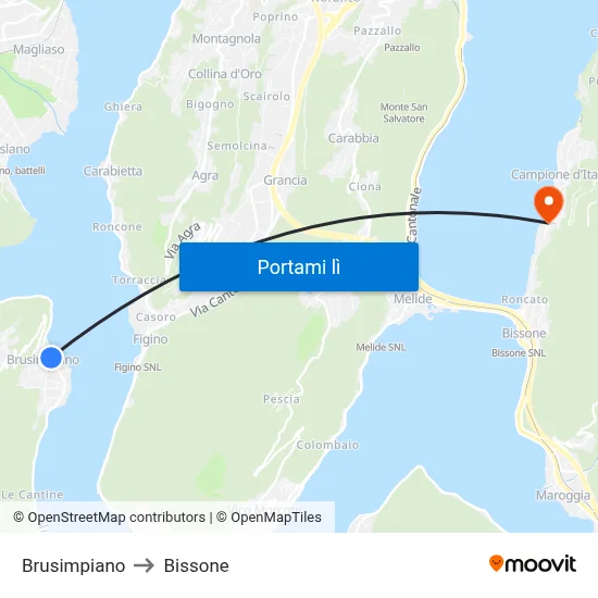 Brusimpiano to Bissone map