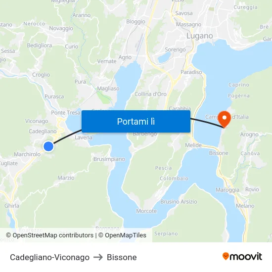 Cadegliano-Viconago to Bissone map