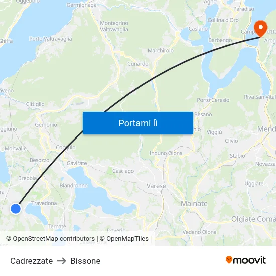 Cadrezzate to Bissone map