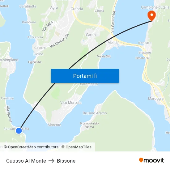 Cuasso Al Monte to Bissone map