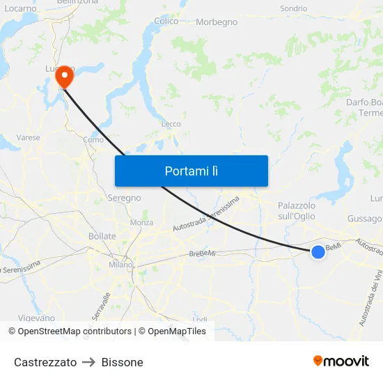 Castrezzato to Bissone map