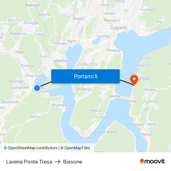 Lavena Ponte Tresa to Bissone map