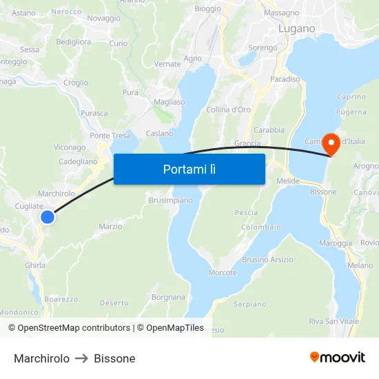 Marchirolo to Bissone map