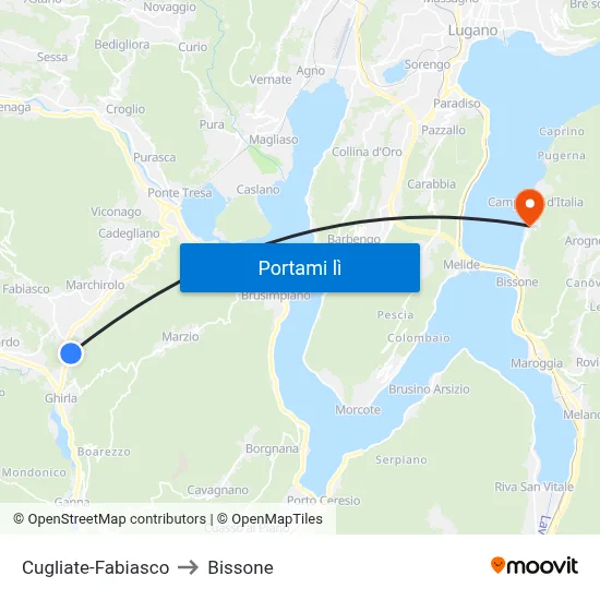 Cugliate-Fabiasco to Bissone map