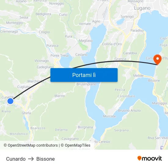Cunardo to Bissone map
