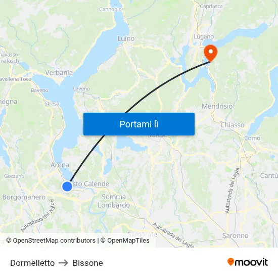 Dormelletto to Bissone map