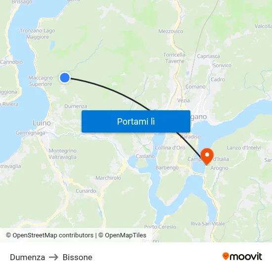 Dumenza to Bissone map