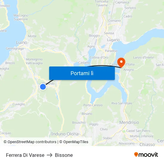 Ferrera Di Varese to Bissone map
