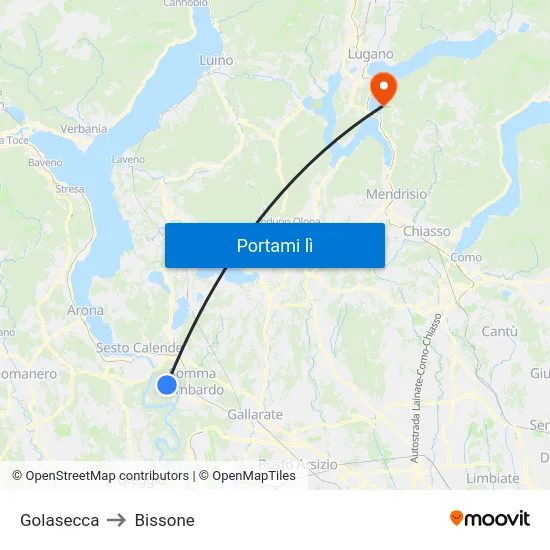 Golasecca to Bissone map