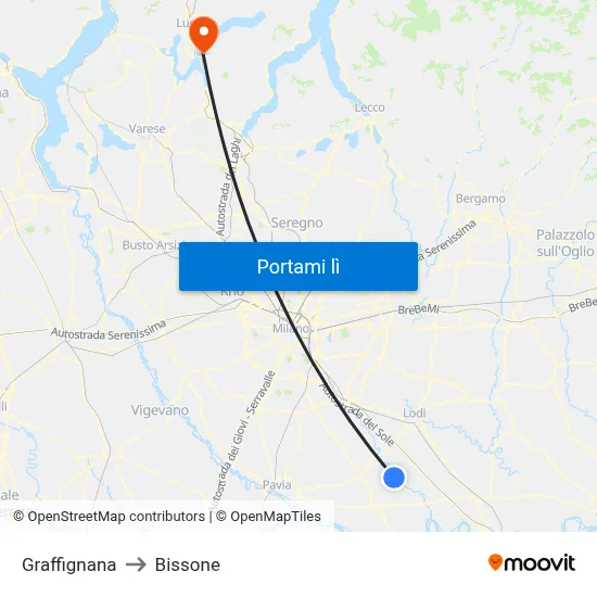 Graffignana to Bissone map