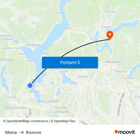 Meina to Bissone map