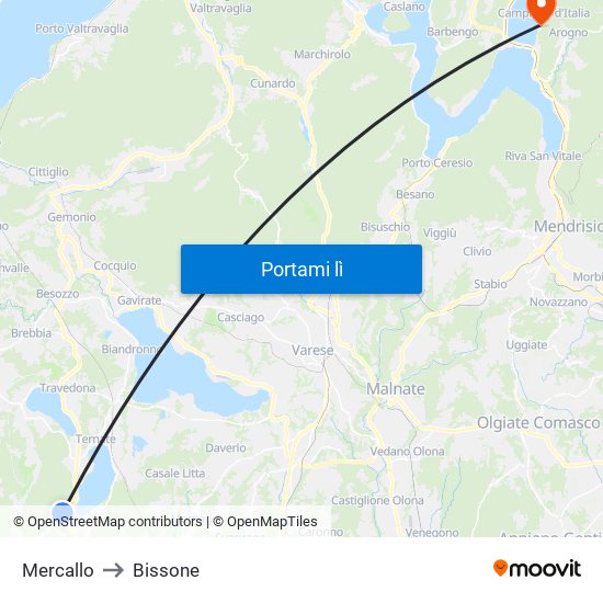 Mercallo to Bissone map